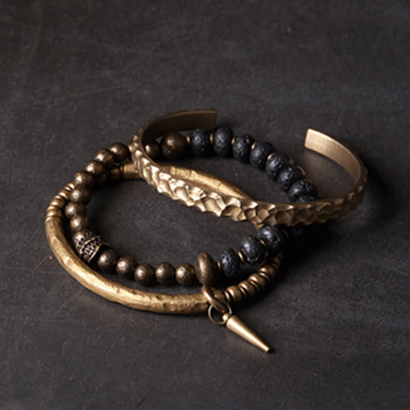 Bracciale rigido con polsino in pietra lavica e rame Balance