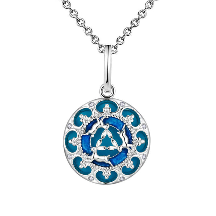 Collana pendente in argento sterling 925 con tre conigli in equilibrio, turchese rotondo , Buddha Stones