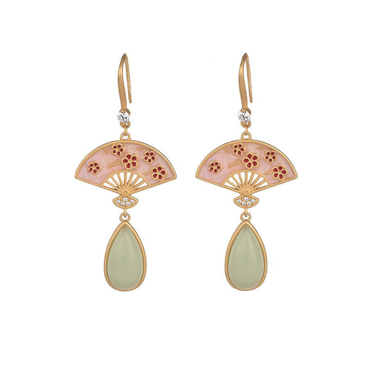 Orecchini pendenti con motivo a ventaglio in avventurina verde naturale Buddha Stones