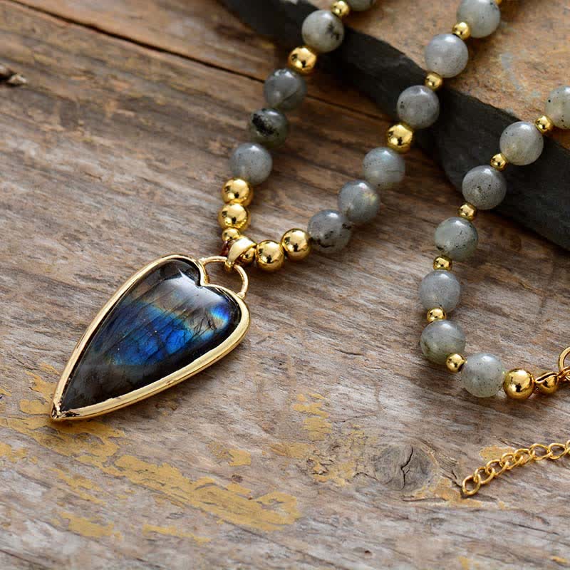 Buddha Stones Labradorite Supporto Guarigione Collana di Perline Ciondolo