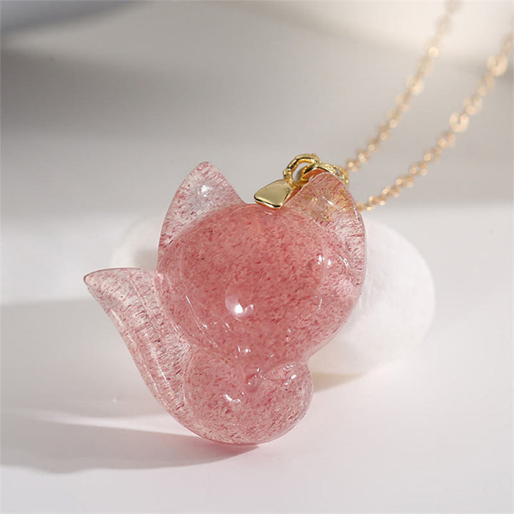 Collana con ciondolo guarigione volpe quarzo fragola in argento sterling 925 placcato oro 14k Buddha Stones