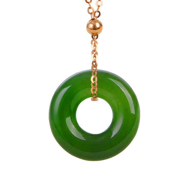 Collana con ciondolo in oro 14K con giada ciano rotonda e guarigione