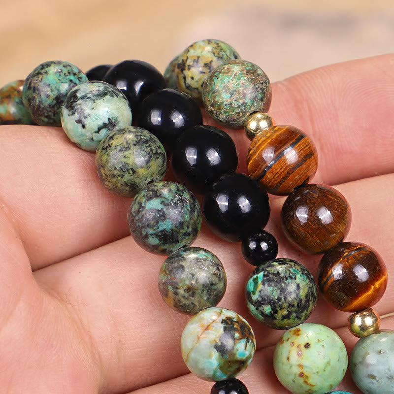 Buddha Stones 108 Mala Beads Pietra naturale Occhio di tigre Turchese Protezione Forza Bracciale Collana