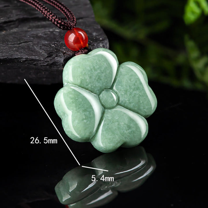 Collana con ciondolo di giada a forma di quadrifoglio fortunato naturale Buddha Stones prosperità