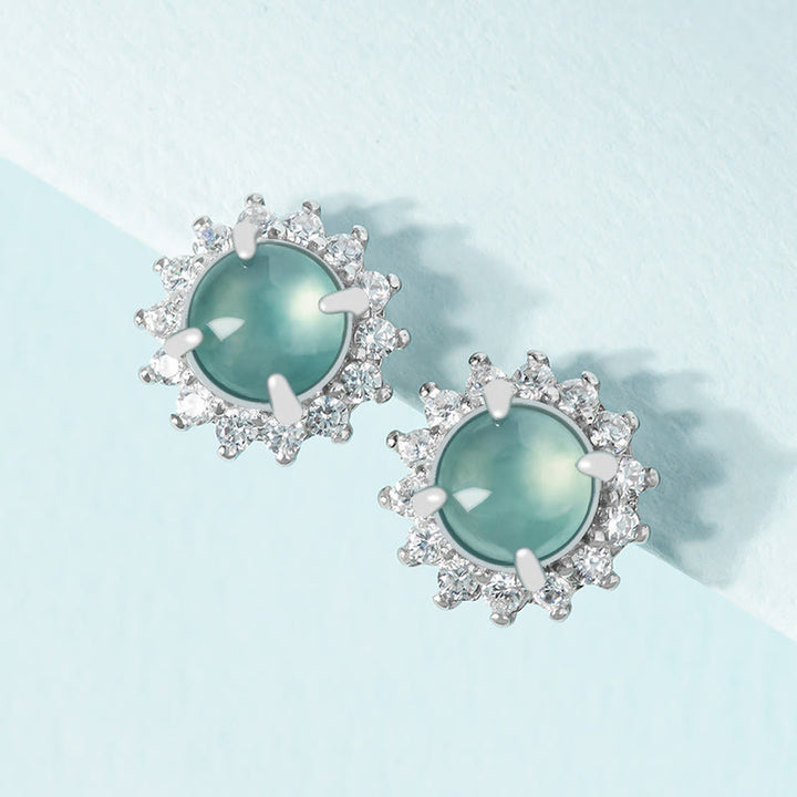 Orecchini a bottone Buddha Stones in argento sterling 925 con giada rotonda e fortuna