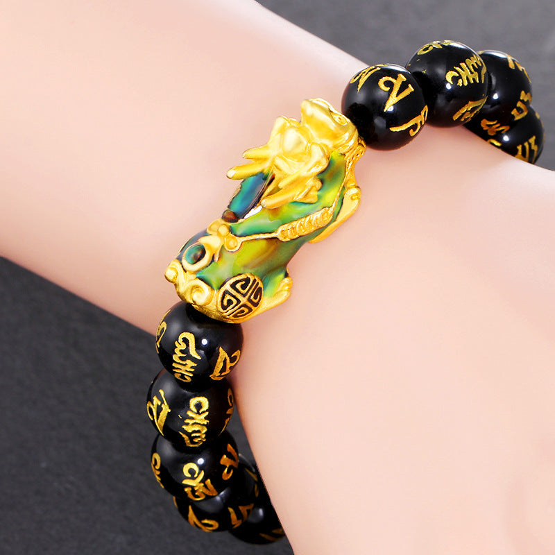 Bracciale FengShui PiXiu Om Mani Padme Hum in ossidiana