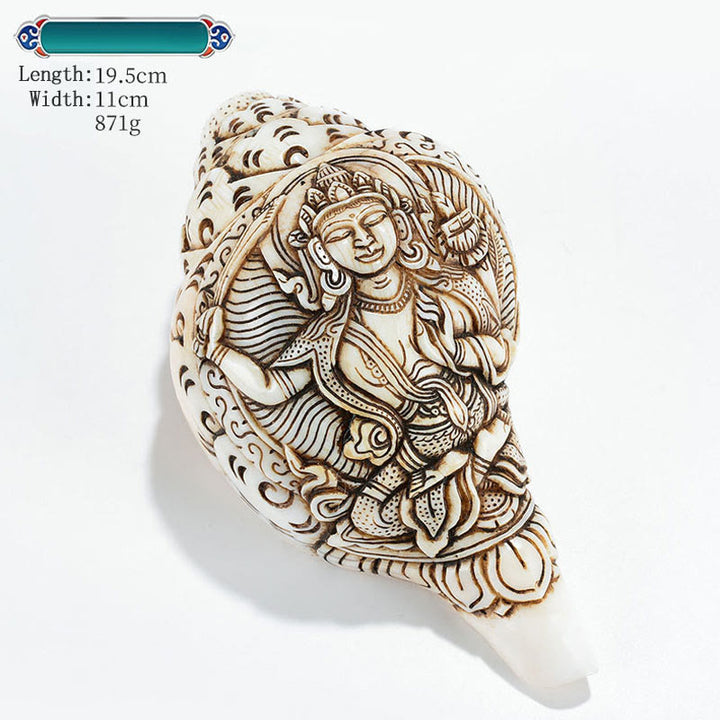 Decorazione di ricchezza di conchiglia di conchiglia di Avalokitesvara Buddha tibetano inciso a mano Shankha