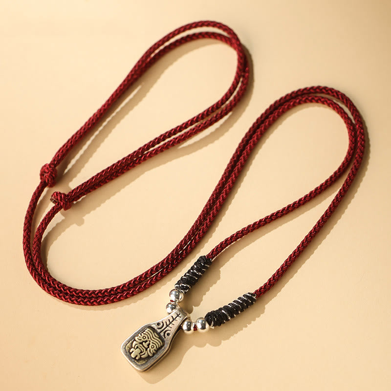 Buddha Stones Tibetano Argento Sterling 925 Zakiram Dea della Ricchezza Protezione Corda Collana Pendente - Corda rossa - image 1