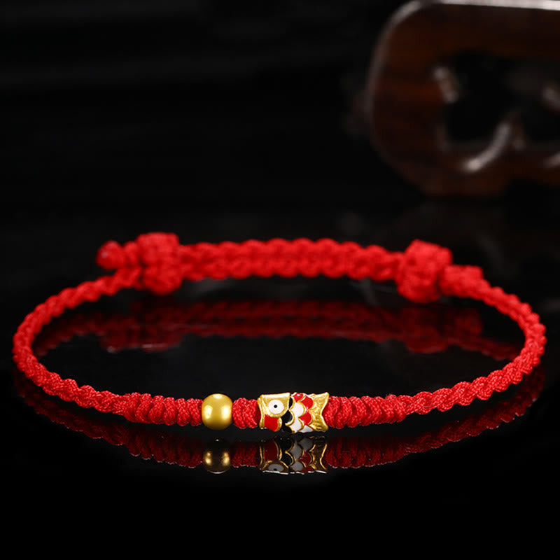 Braccialetto intrecciato a mano Buddha Stones 999 Gold Luck Koi Fish