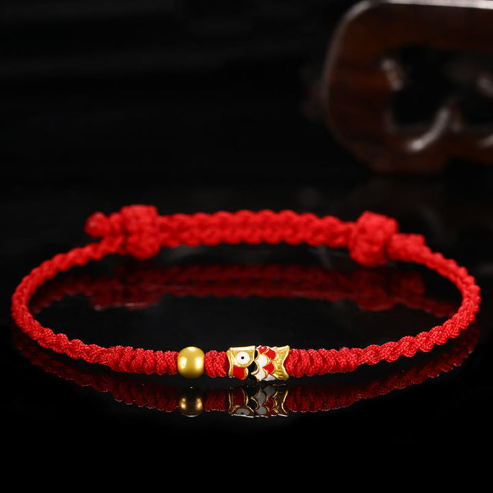 Braccialetto intrecciato a mano Buddha Stones 999 Gold Luck Koi Fish