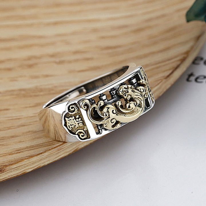 Anello regolabile Buddha Stones 925 Sterling Silver PiXiu Luck Wealth