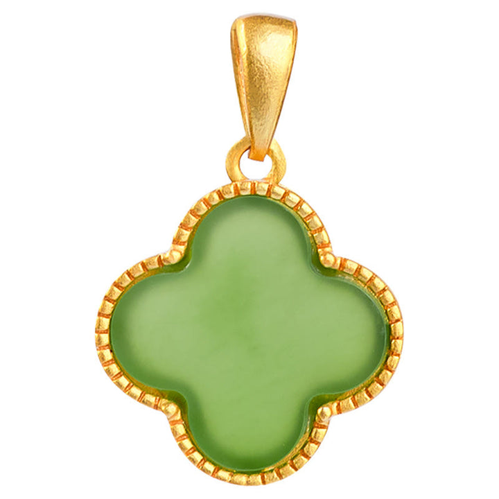 Collana con ciondolo a forma di quadrifoglio con Buddha Stones in argento sterling 925 e giada naturale di Hetian