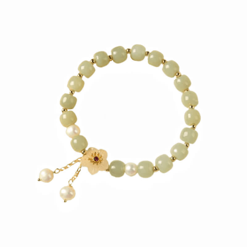 Braccialetto di abbondanza di felicità con perle e fiori di giada di Hetian