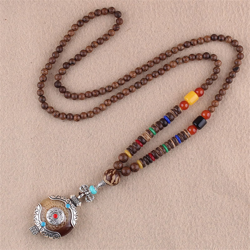 Buddha Stones Tibetano Legno Wenge Bodhi Seme Agata Elefante Collana Pendente Protezione