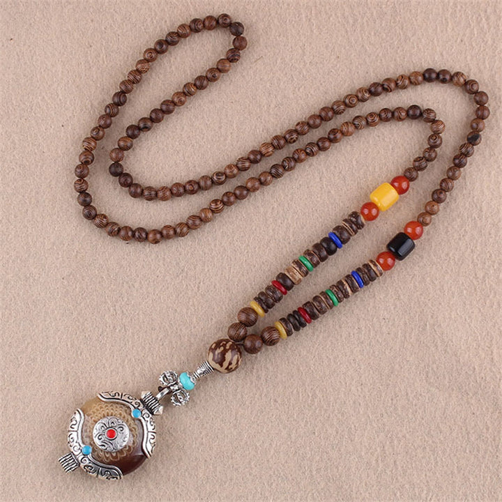 Buddha Stones Tibetano Legno Wenge Bodhi Seme Agata Elefante Collana Pendente Protezione
