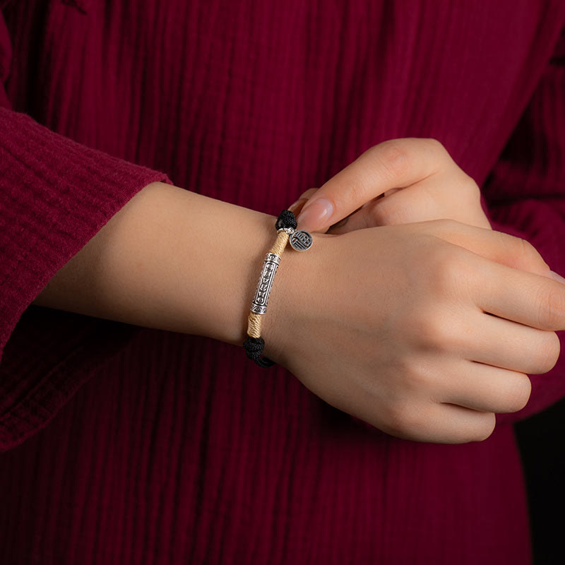 Buddha Stones 999 Sterling Silver Tibet Fatto a mano Om Mani Padme Hum Fu Carattere TopRank Carattere Fortuna Braccialetto Intrecciato - image 4