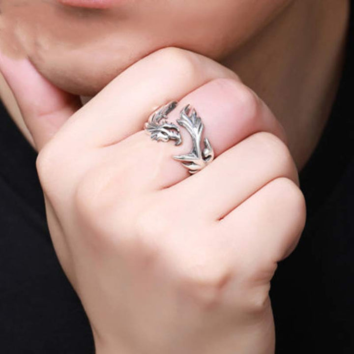 Anello regolabile con motivo a drago Buddha Stones, protezione e forza