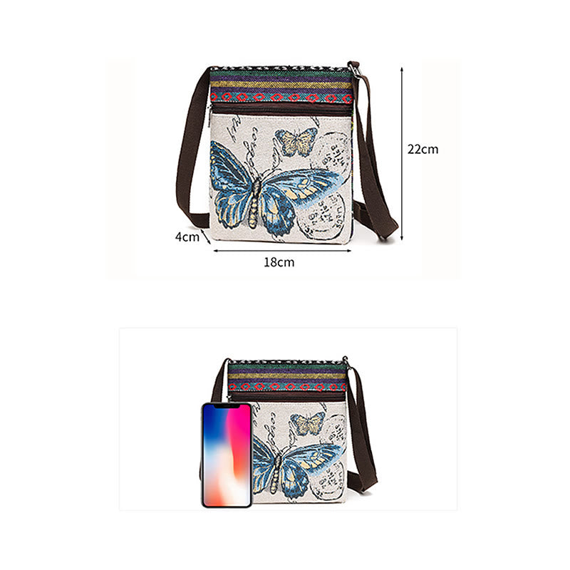 Borsa a tracolla in tela ricamata con elefante e farfalla, motivo Buddha Stones
