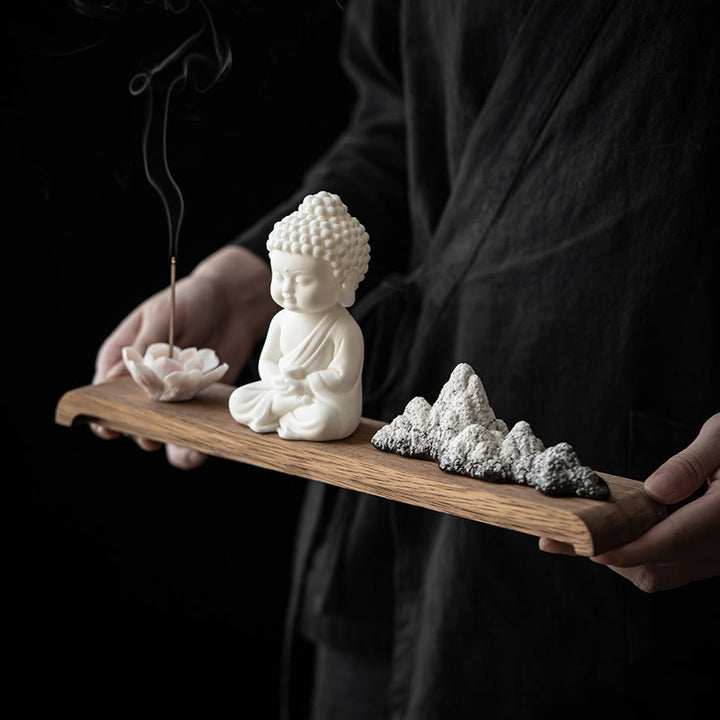 Buddha Stones Fiore di Loto Tathagata Kwan Yin Avalokitesvara Ksitigarbha Meditazione Bastoncino di Ceramica Bruciatore di Incenso Decorazione