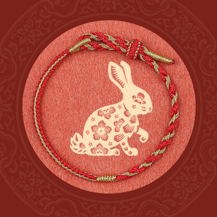 Braccialetto di protezione con treccia in corda, fatto a mano con Buddha Stones , zodiaco cinese, coniglio, gallo, topo, cavallo, drago