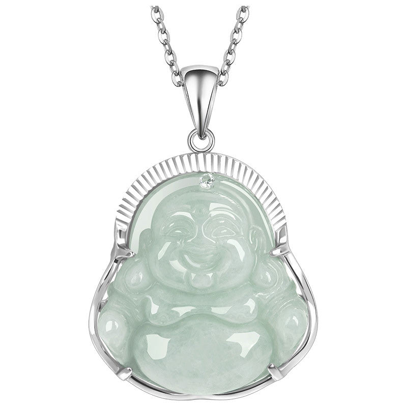 Collana con Buddha Stones in argento sterling 925 con ciondolo a forma di Buddha che ride, in giada, con fortuna e calma - image 6