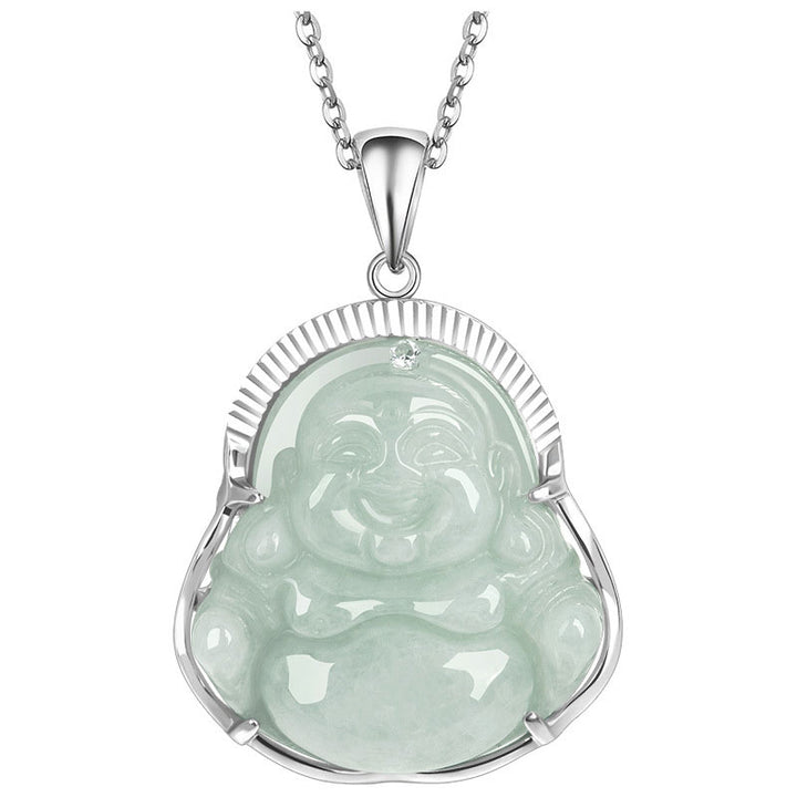 Collana con Buddha Stones in argento sterling 925 con ciondolo a forma di Buddha che ride, in giada, con fortuna e calma - image 6