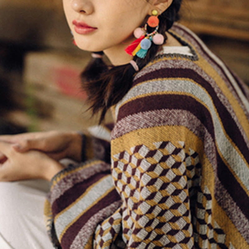 Scialle tibetano con Buddha Stones , modello classico, caldo e accogliente, da viaggio, invernale