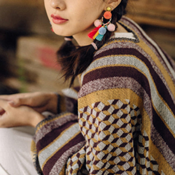 Scialle tibetano con Buddha Stones , modello classico, caldo e accogliente, da viaggio, invernale
