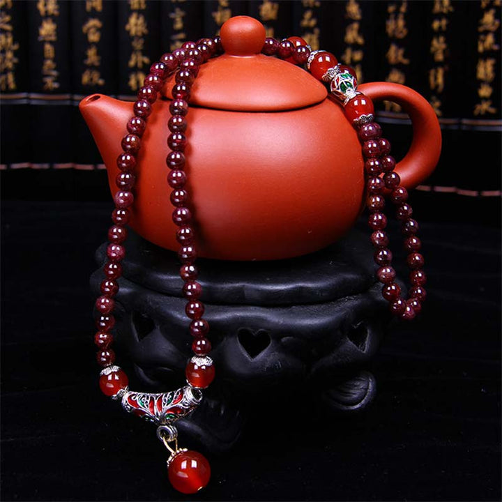 Buddha Stones Granato naturale Agata rossa Benedizione Guarigione Bracciale Collana Pendente