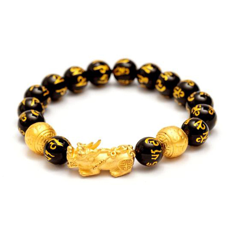 Bracciale Feng Shui In Ossidiana Nera Con Pixiu - 12 Mm, Con Sanscrito, Uomo E Donna Bracciale Feng Shui Ossidiana Nera Bracciale Feng Shui In Ossidiana Nera Con Pixiu - 12 Mm, Con Sanscrito, Uomo E Donna Bracciale Feng Shui Ossidiana Nera