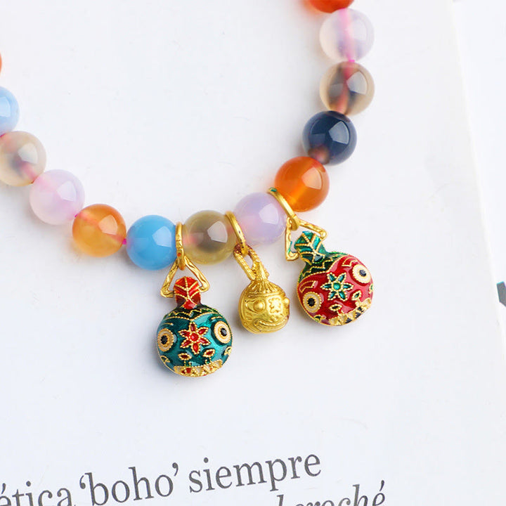 Buddha Stones Caramella Colorata Agata Oro Deglutizione Bestia Famiglia Pesca Armonia Braccialetto con Ciondolo