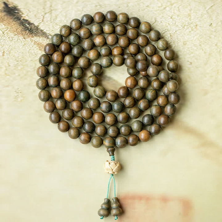 Braccialetto positivo Buddha Stones 108 Mala Beads Sandalo verde Bosso Lotus