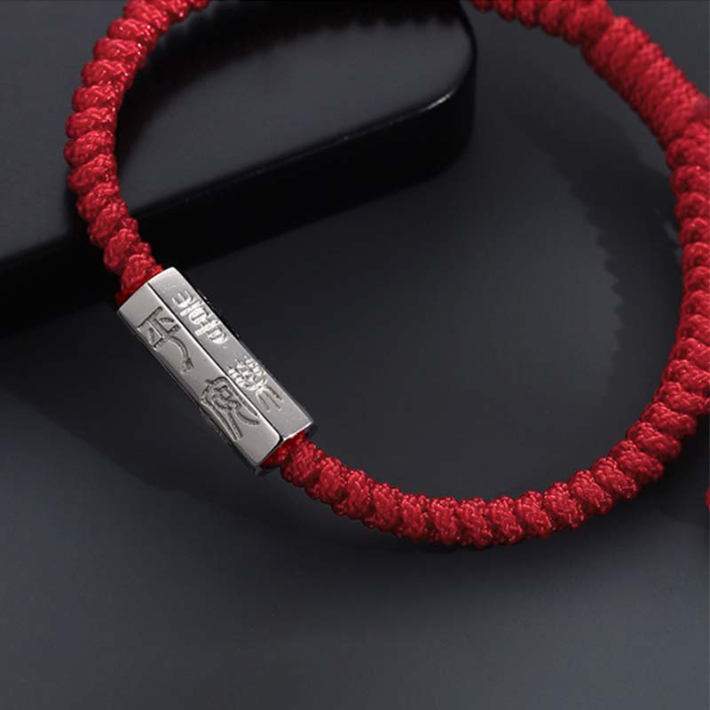 Braccialetto di corda di benedizione con incisione di lettere in argento sterling 925 Buddha Stones