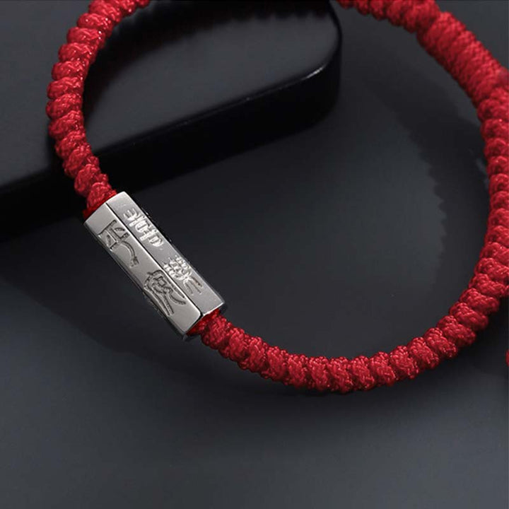 Braccialetto di corda di benedizione con incisione di lettere in argento sterling 925 Buddha Stones