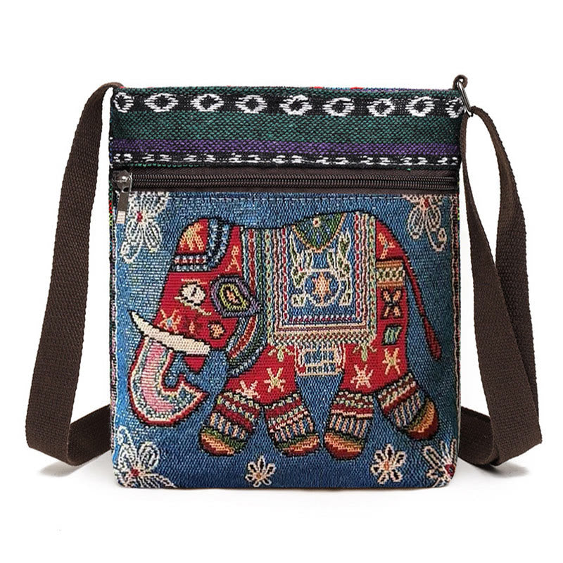 Borsa a tracolla in tela ricamata con elefante e farfalla, motivo Buddha Stones