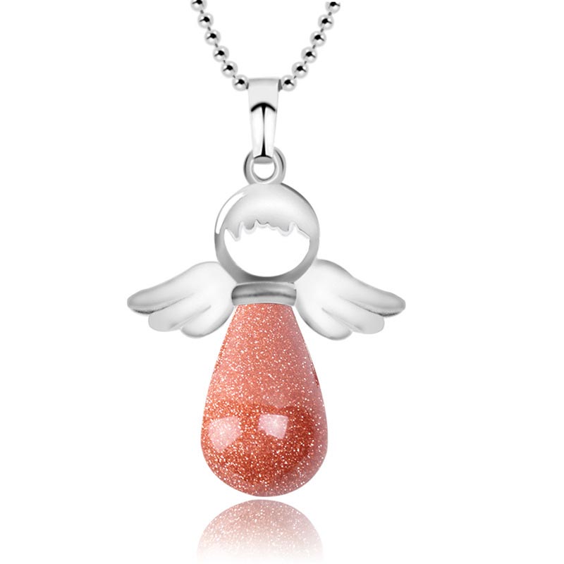 Collana con ciondolo portafortuna in cristallo naturale con piccole ali d'angelo Buddha Stones
