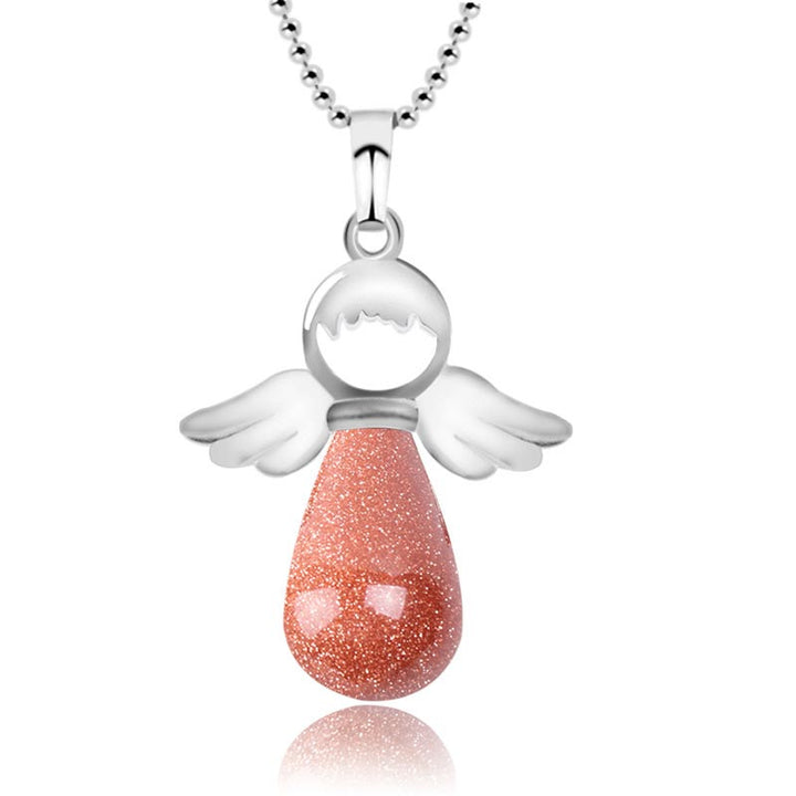 Collana con ciondolo portafortuna in cristallo naturale con piccole ali d'angelo Buddha Stones