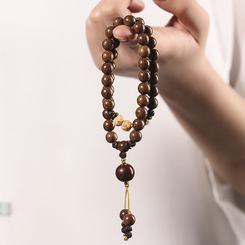 Braccialetto doppio giro Buddha Stones Sandalo Foglia piccola Sandalo rosso Bodhi Seme Purificazione