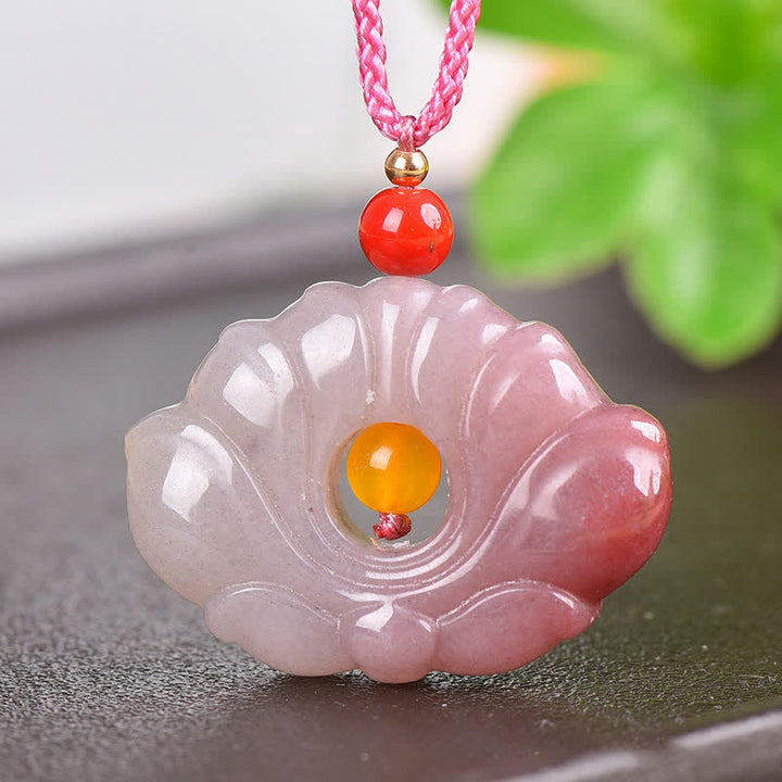 Collana con ciondolo di fiori di loto in giada di seta dorata rosa e ricchezza