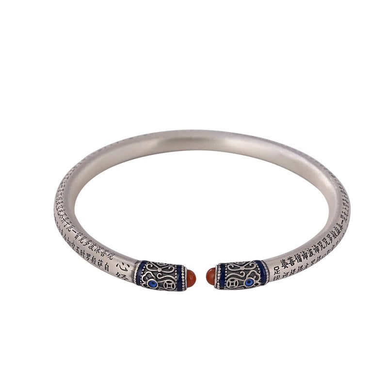 Braccialetto di protezione in agata rossa incisa con sutra del cuore in argento sterling 999 Buddha Stones