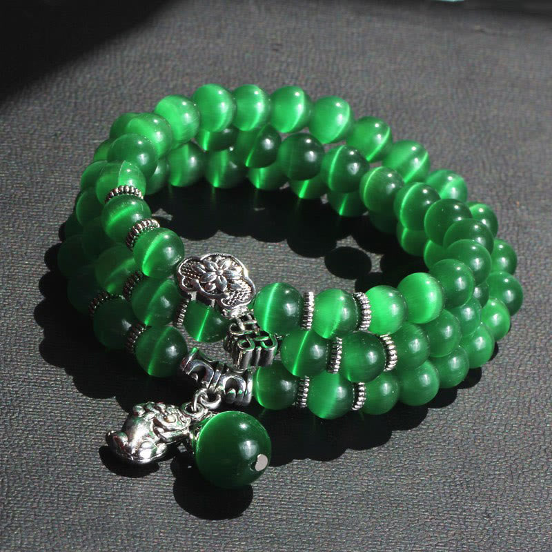 Braccialetto triplo avvolgente con supporto PiXiu Cat Eye Buddha Stones
