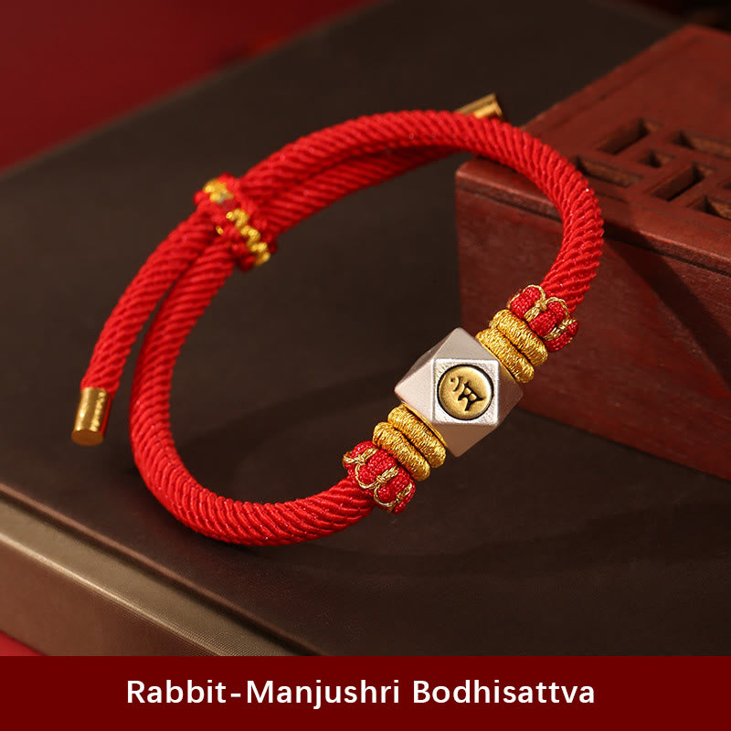 Buddha Stones 999 Argento Sterling Zodiaco Cinese Buddha Natale Corda Rossa Fortuna Forza Braccialetto Fatto a Mano per Bambini