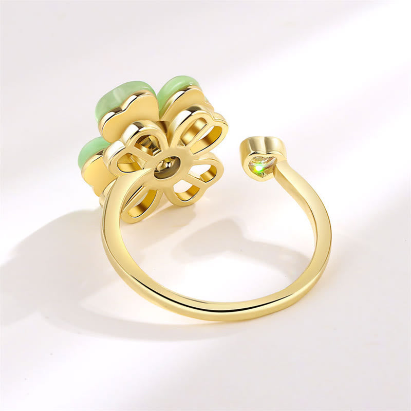 Anello girevole Buddha Stones Cat's Eye Four Leaf Clover Zircone Love