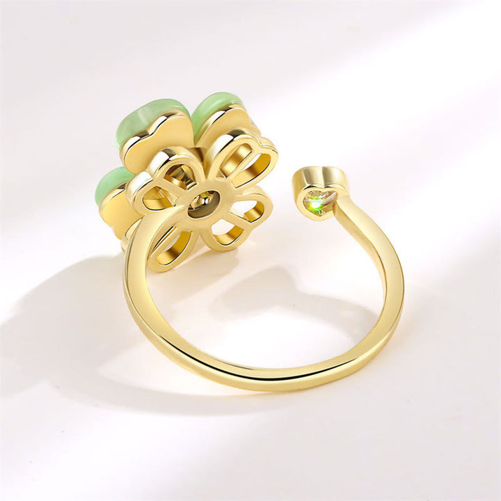 Anello girevole Buddha Stones Cat's Eye Four Leaf Clover Zircone Love