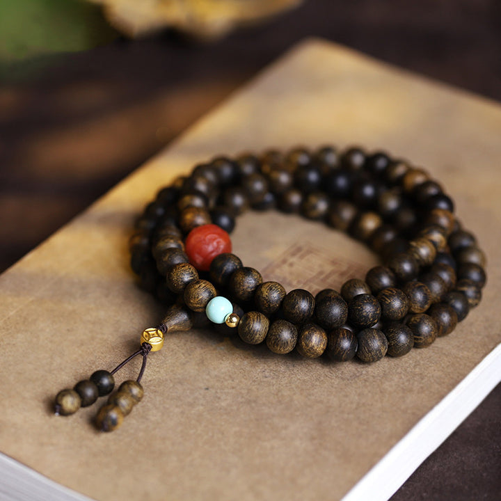 Buddha Stones 108 Mala Beads Agarwood Agata rossa Turchese Braccialetto di meditazione della pace