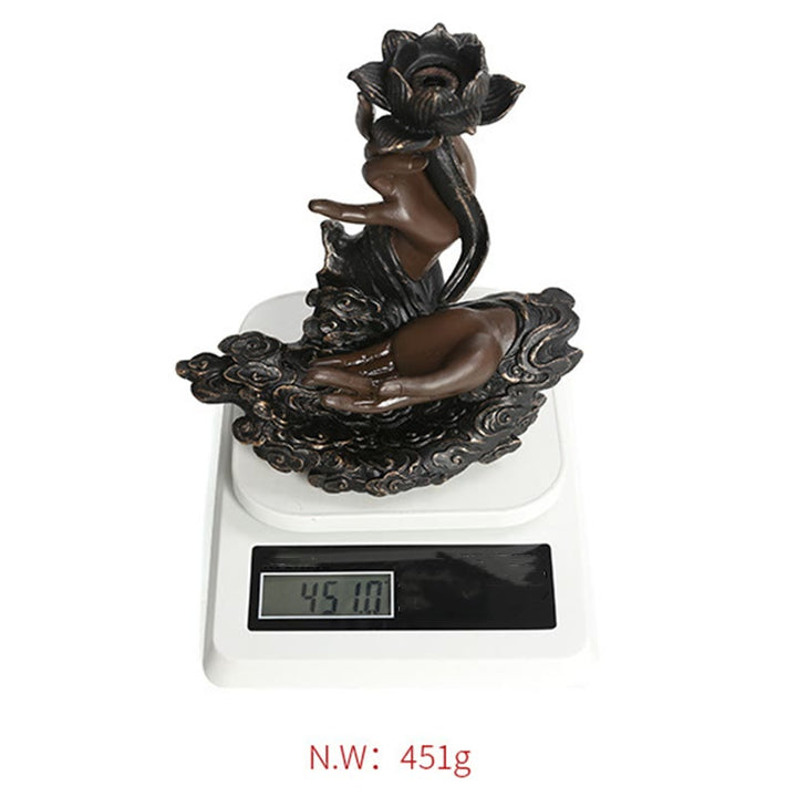 Buddha Stones Loto Mano di Buddha Nuvole di Buon Auspicio Modello Meditazione Resina Bruciatore di Incenso a Riflusso