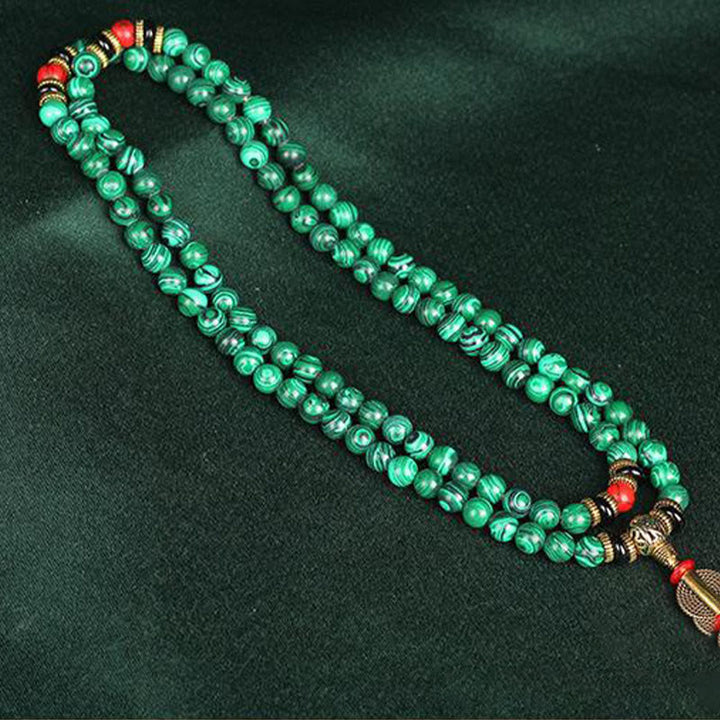 Buddha Stones Tibetano 108 Mala Malachite Perline Bracciale Collana