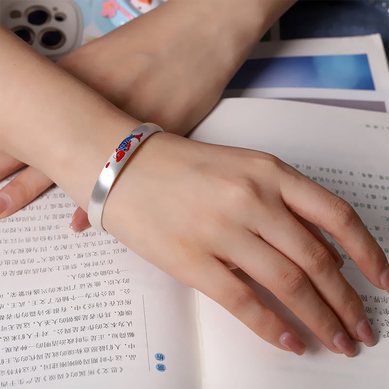 Braccialetto con polsino portafortuna in argento sterling 999 con pesce koi Buddha Stones - image 3