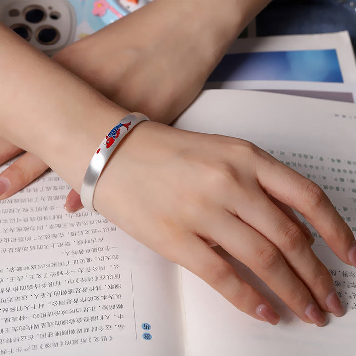 Braccialetto con polsino portafortuna in argento sterling 999 con pesce koi Buddha Stones - image 3