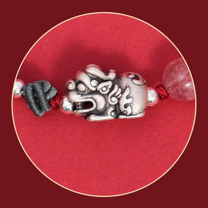 Bracciale intrecciato Buddha Stones 999 Sterling Silver PiXiu Strawberry Quartz Bead Wealth Luck